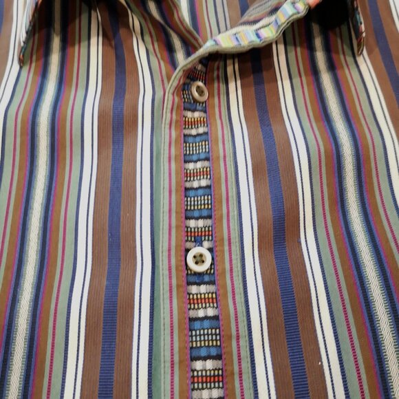 Robert Graham Button down Shirt XL Flip Cuff Aztec Brown Blue Stripe - Picture 4 of 13